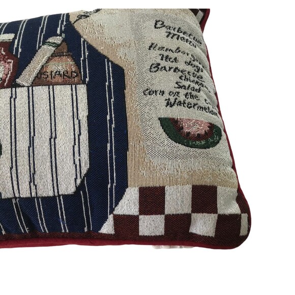 Summer BBQ Throw Pillow Red White Checkered Edges Menu Sauce Condiments Mitt - Picture 8 of 9